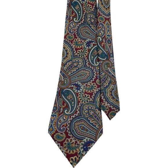 Lands' End Silk Tie Paisley Red Blue - Picture 1 of 6